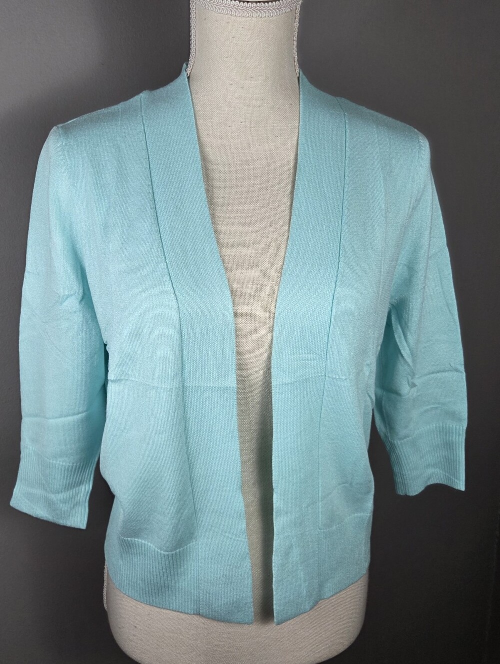 Aamilife Open Front Cardigan Knit Sweater NEW Medium -Mint Green -Quarter Sleeve - Picture 11 of 12